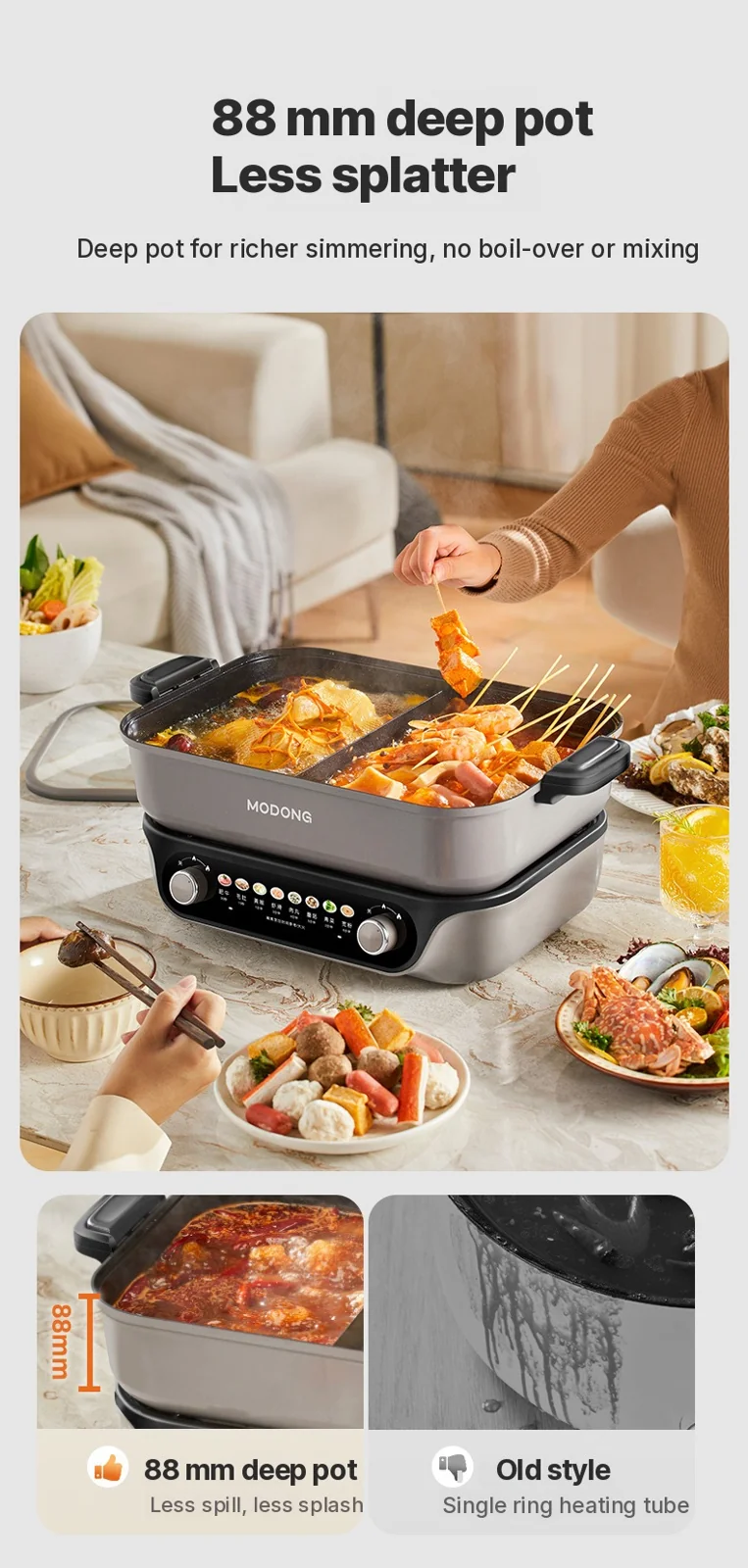 Delený elektrický hot pot s nepriľnavou vložkou, kapacita 8L