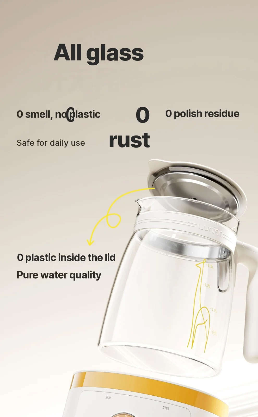 Lasinen vauvanmaidon lämmityskeitin 1.5L 220V