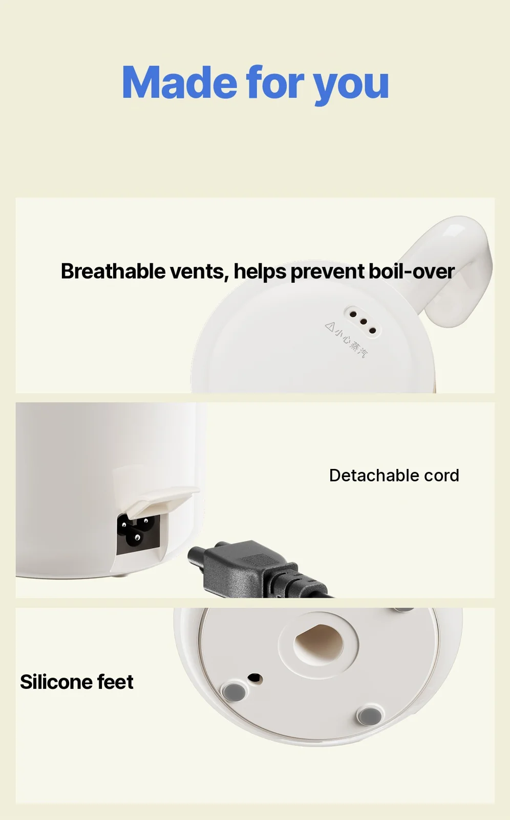 Vaso de guiso eléctrico portátil para gachas, 300W, <1L