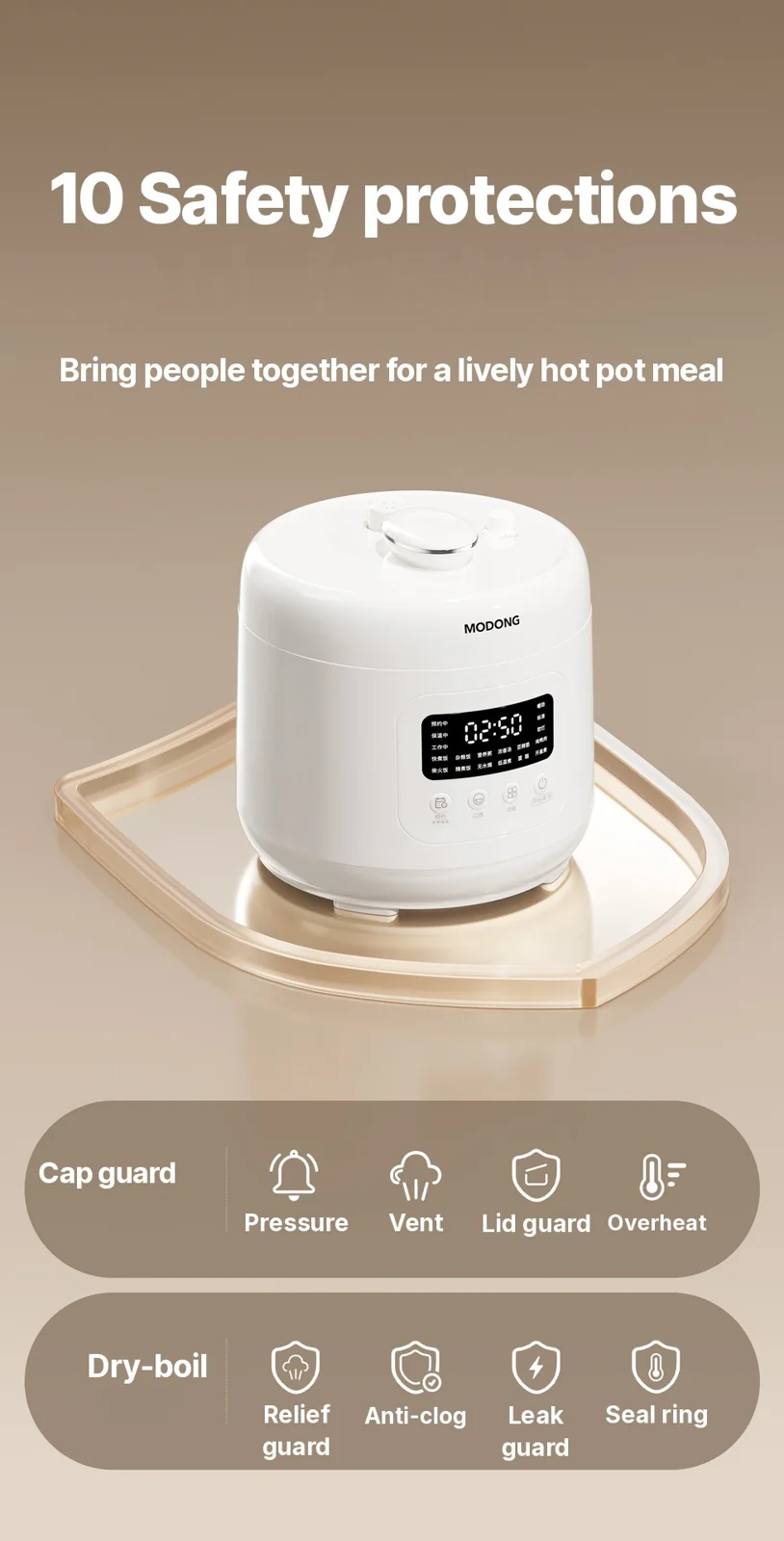 Panela de Pressão Elétrica 4L com Revestimento Cerâmico, 800W, Controle por Toque
