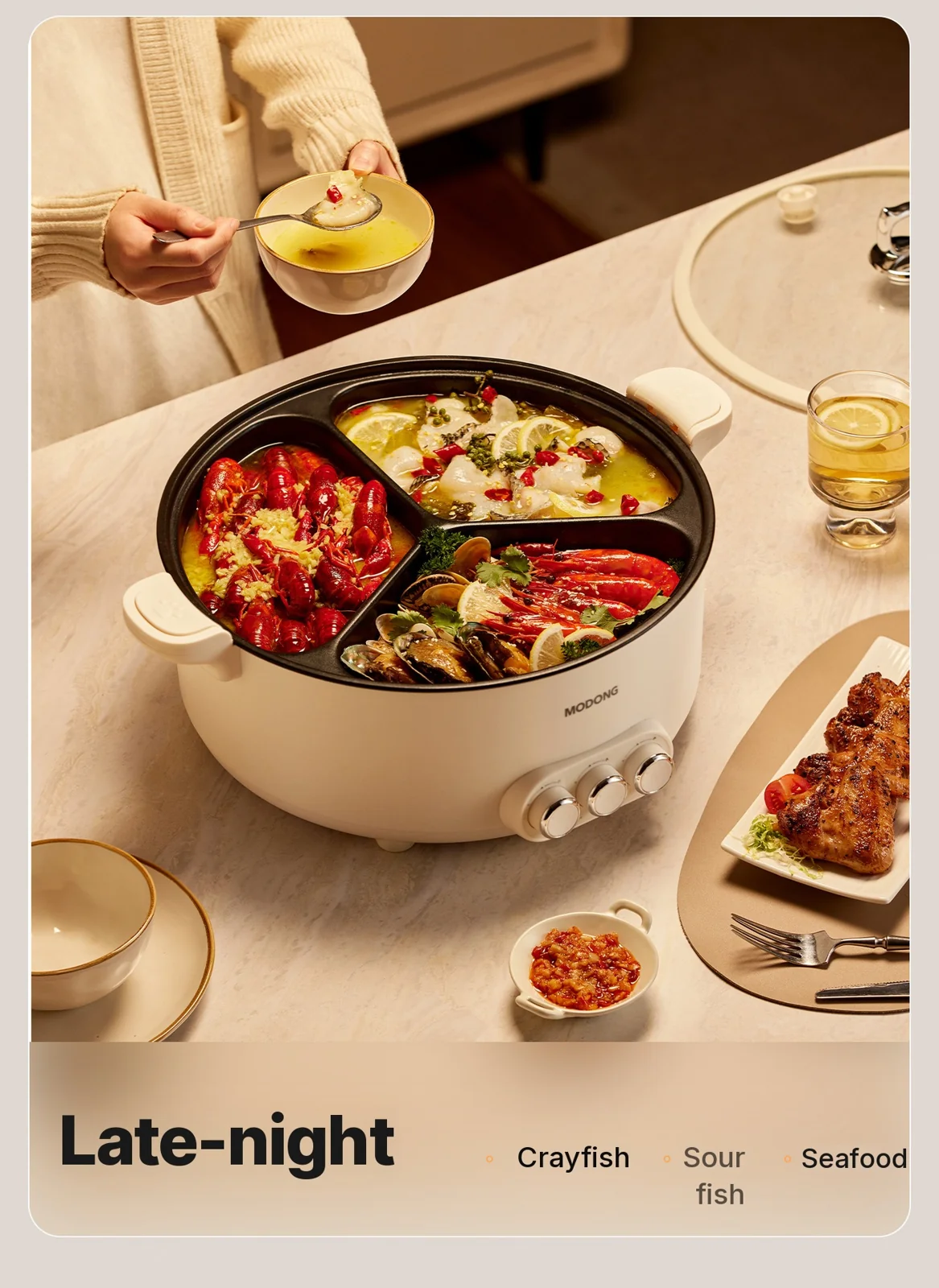 Elektromos hot pot elválasztó betéttel 6L-8L, 220V, 5-6 fő