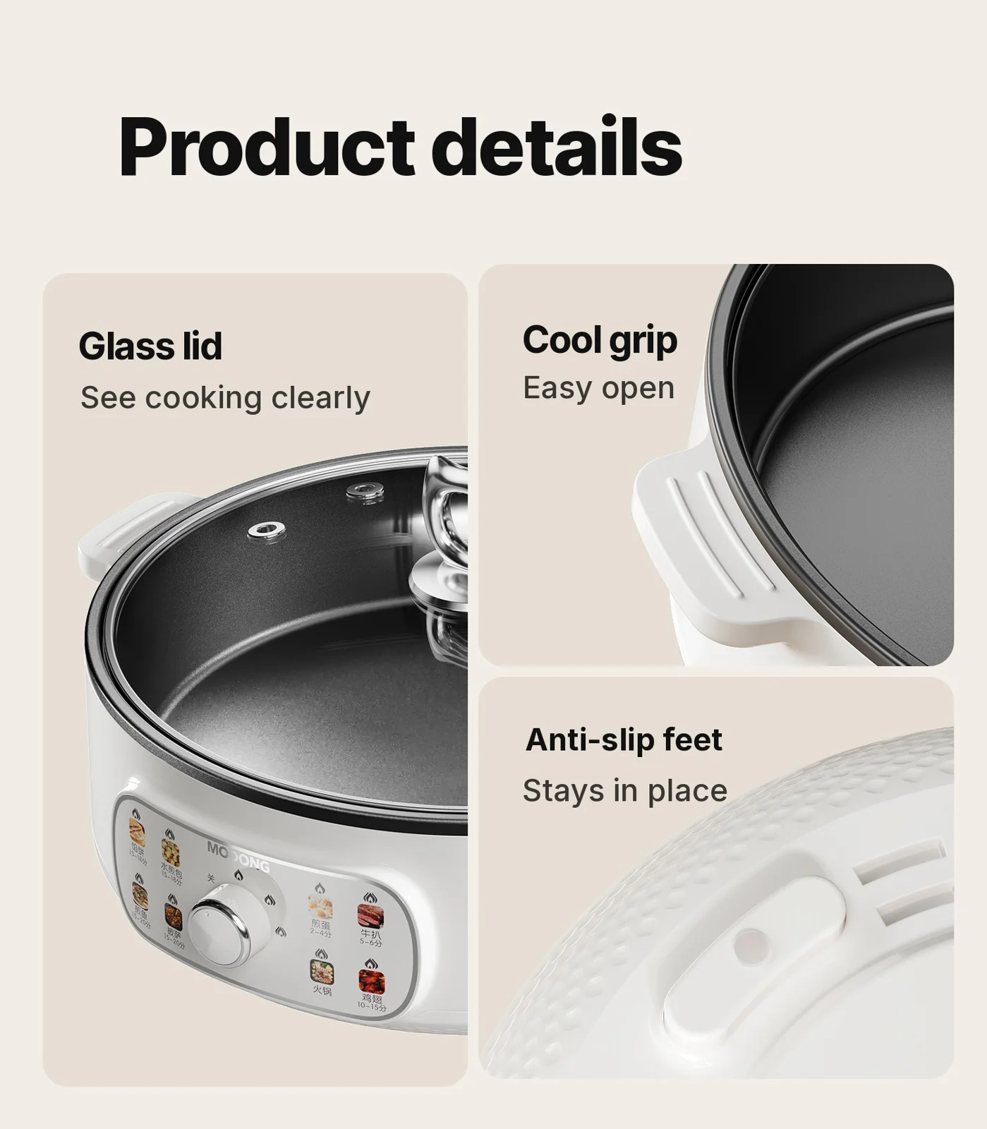 מחבת גריל חשמלית עם מכסה 1800W 3 מצבי חום Non-Stick