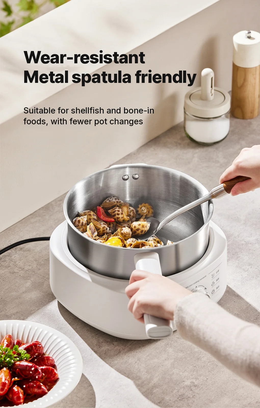 Rustfrit stål elektrisk hotpot med damper, 3L, 220V