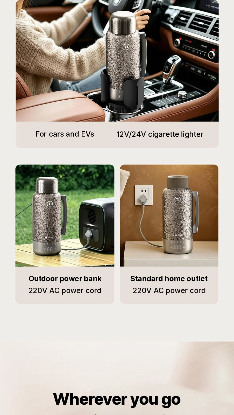 Pure titanium elektrische verwarmbeker met isolatie 1200ml