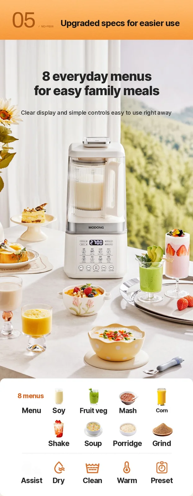 Grelni blender z dvojnimi posodami in samodejnim ohranjanjem toplote