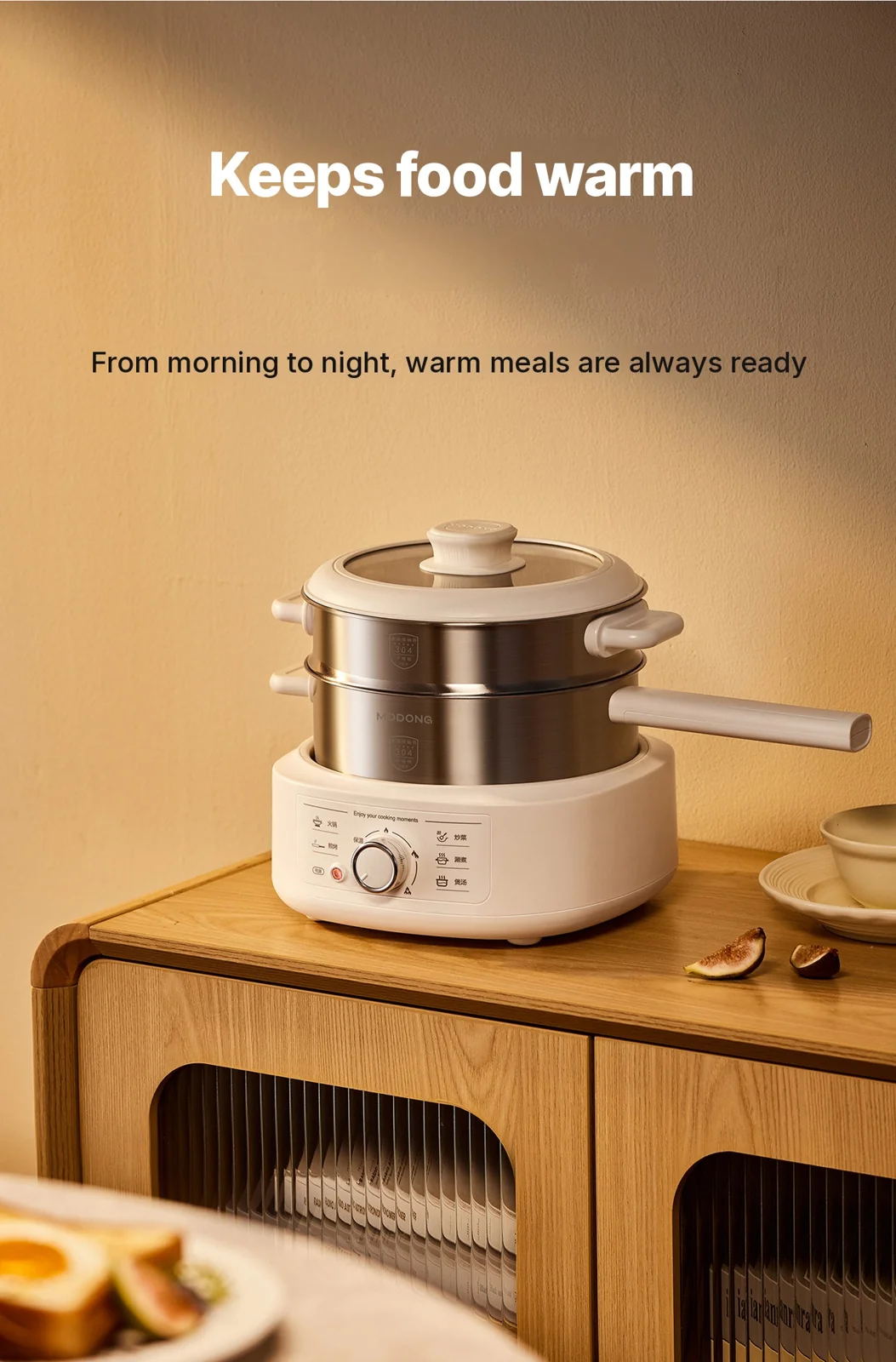 Rustfrit stål elektrisk hotpot med damper, 3L, 220V