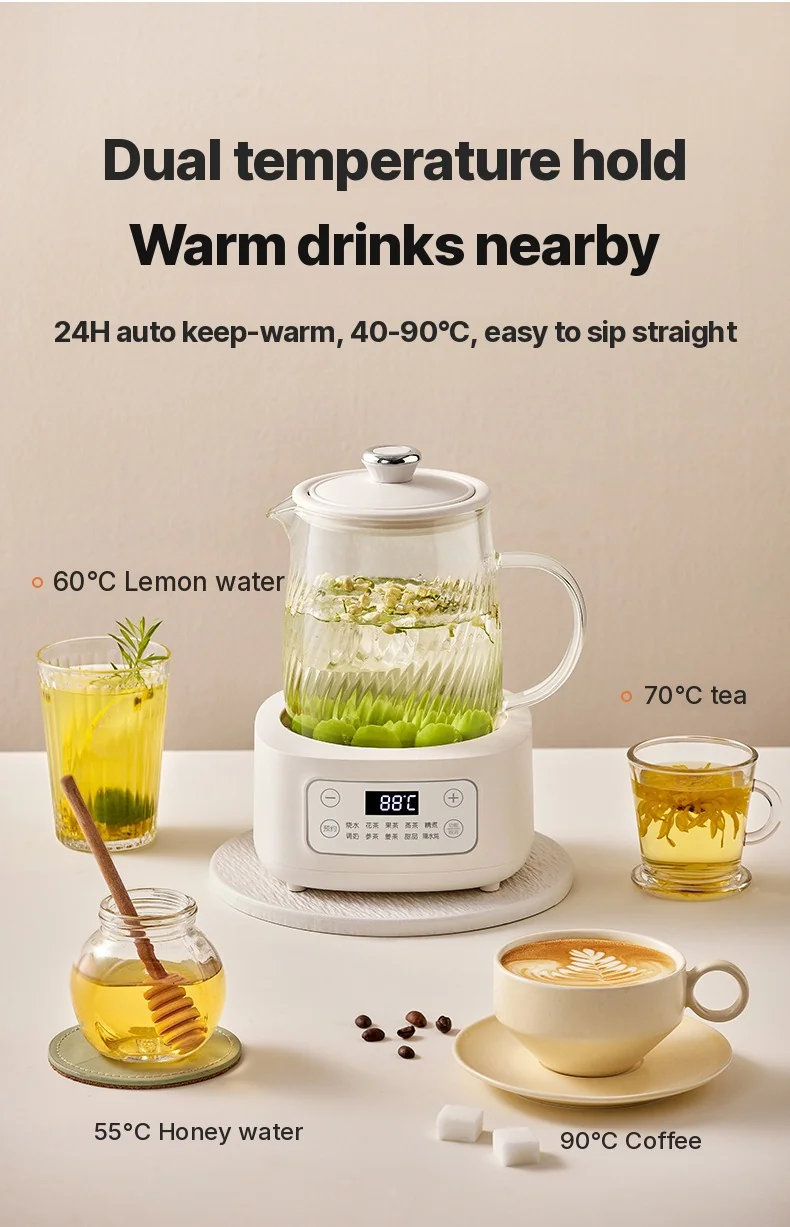 Ấm dưỡng sinh điện bằng thủy tinh 1-1.5L điều khiển cảm ứng cho trà