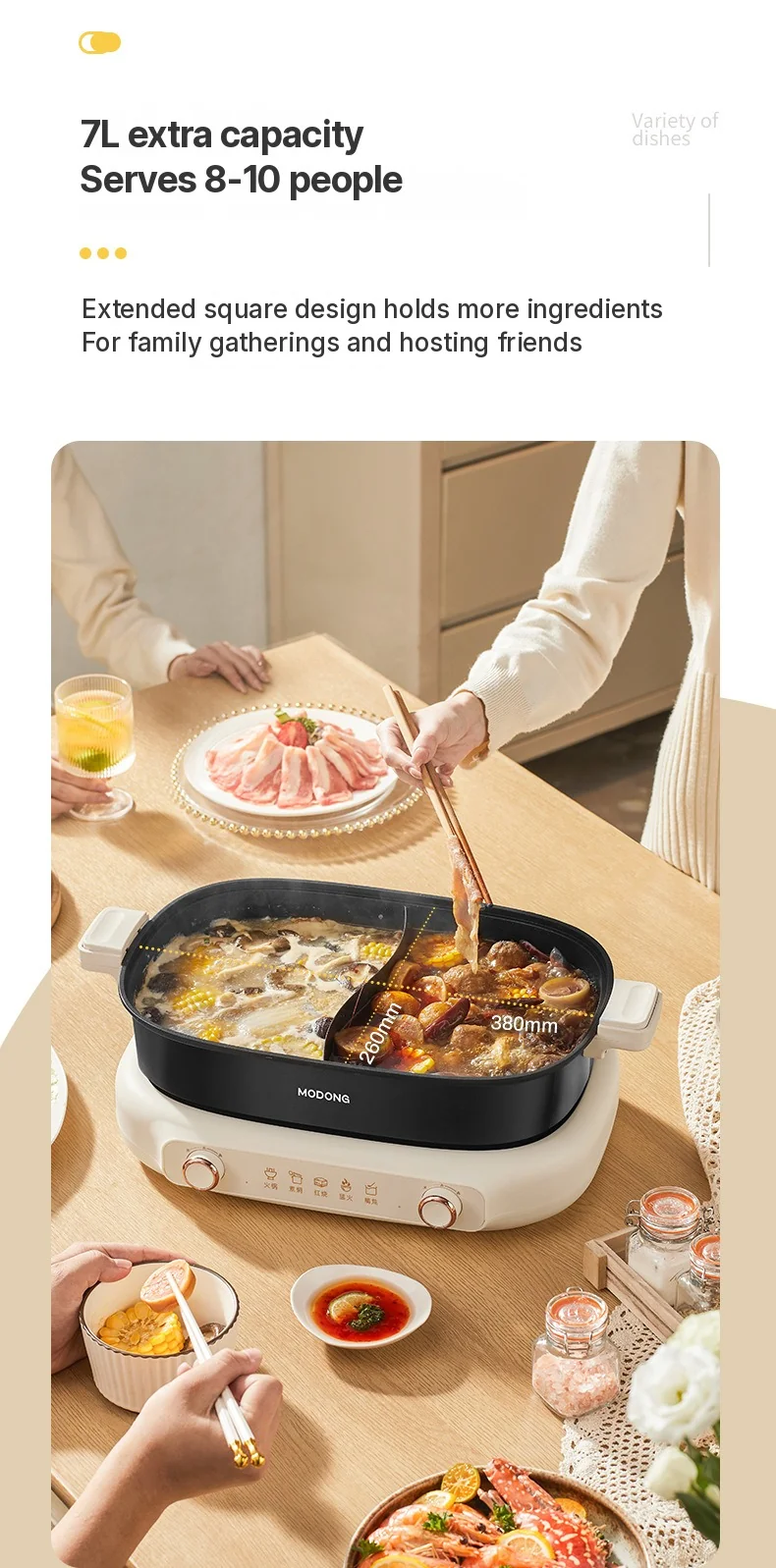 Elektrischer Hot Pot 7L mit Trennwand oder Vier-Fächer-Design, 220V, geteiltem Topf