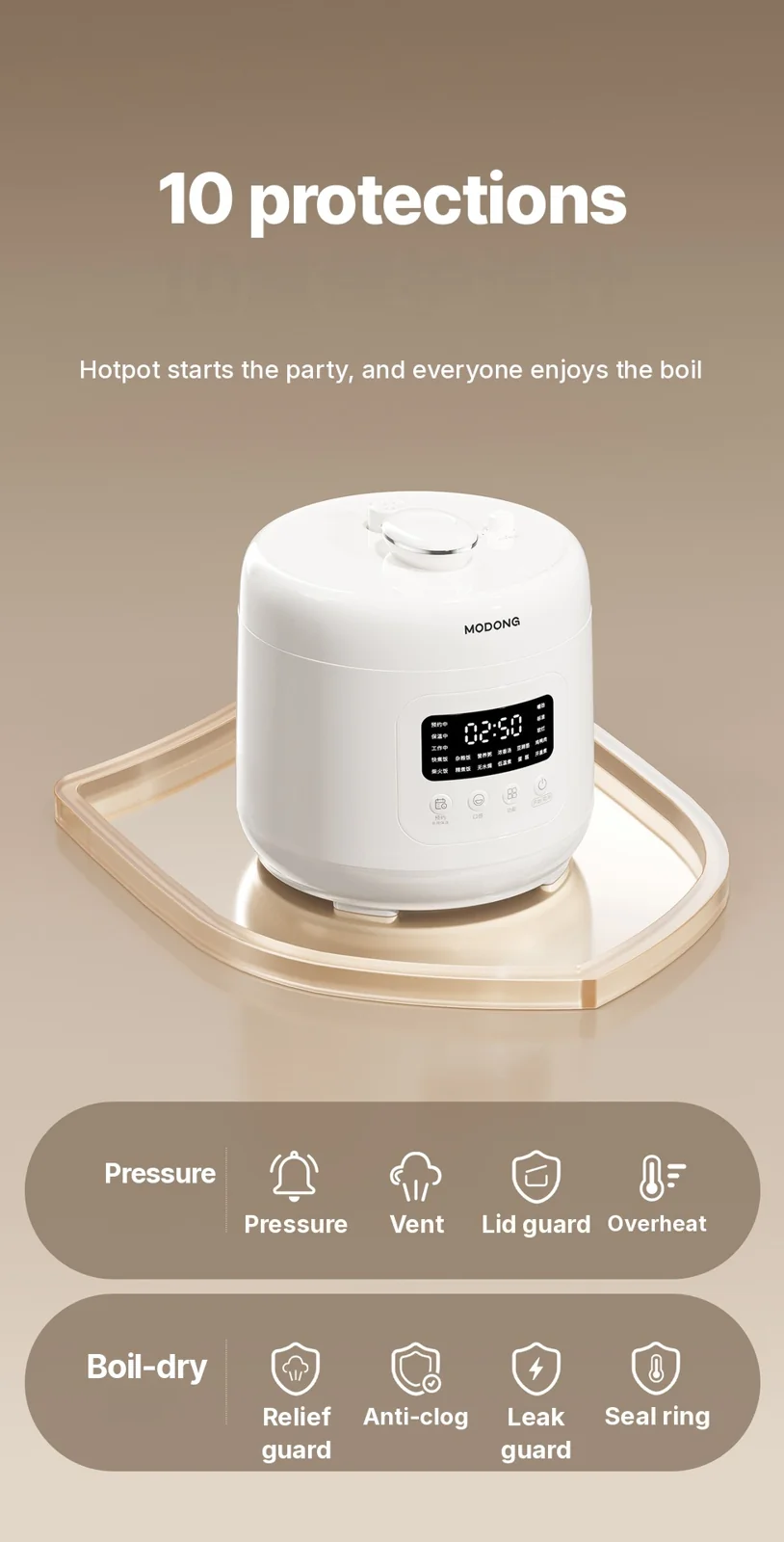 סיר לחץ חשמלי 4L עם תוחם קרמי, 800W, טיימר 17-24H