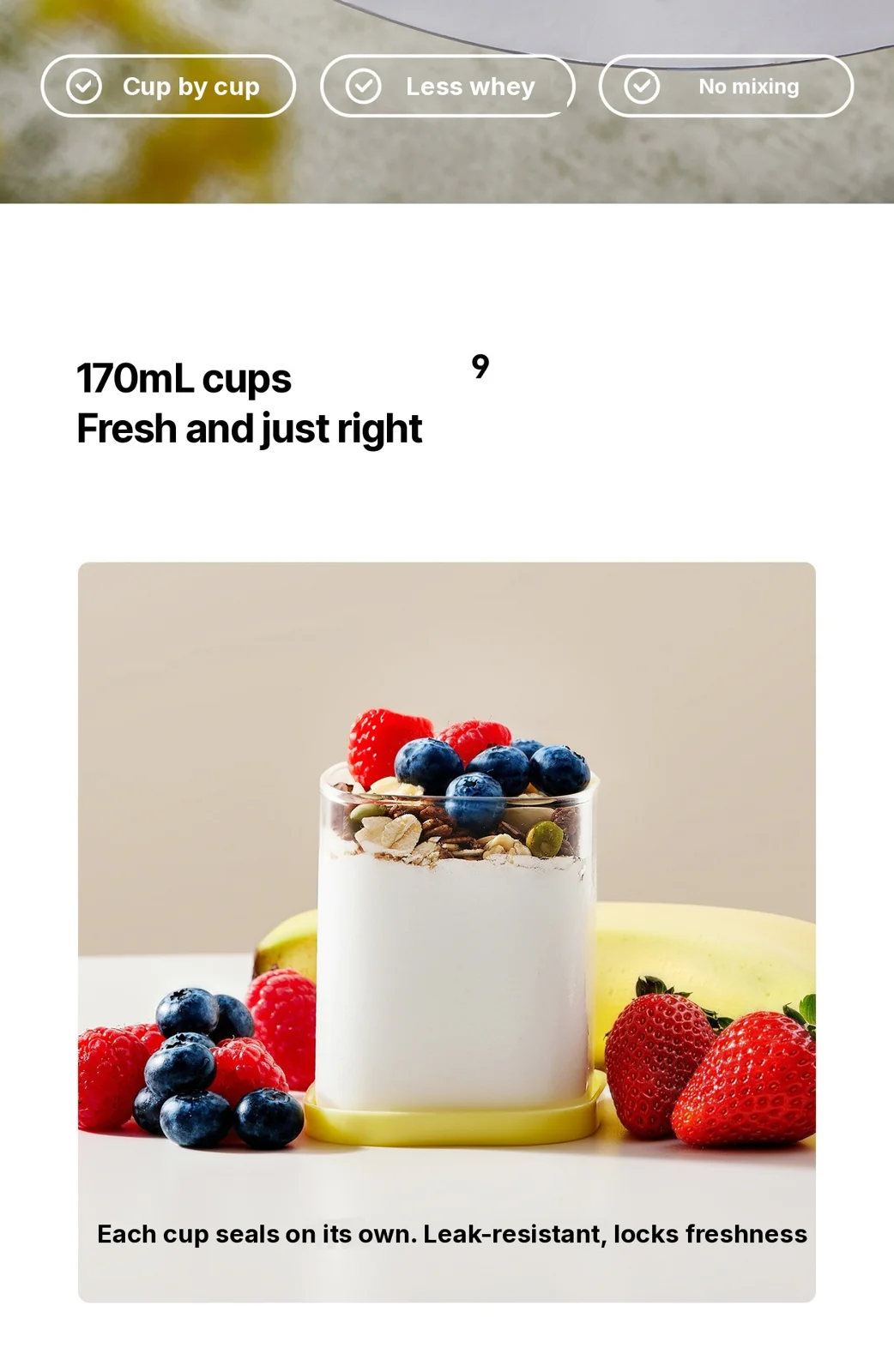 Elektrisk yoghurtmaskine med 9 koprum og glas-indergryde