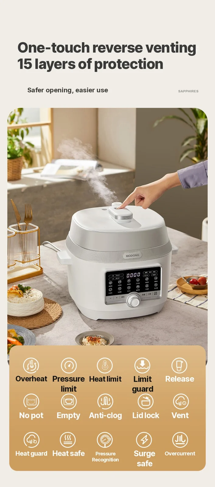 סיר לחץ חשמלי 5L עם שני סירים פנימיים, 900W
