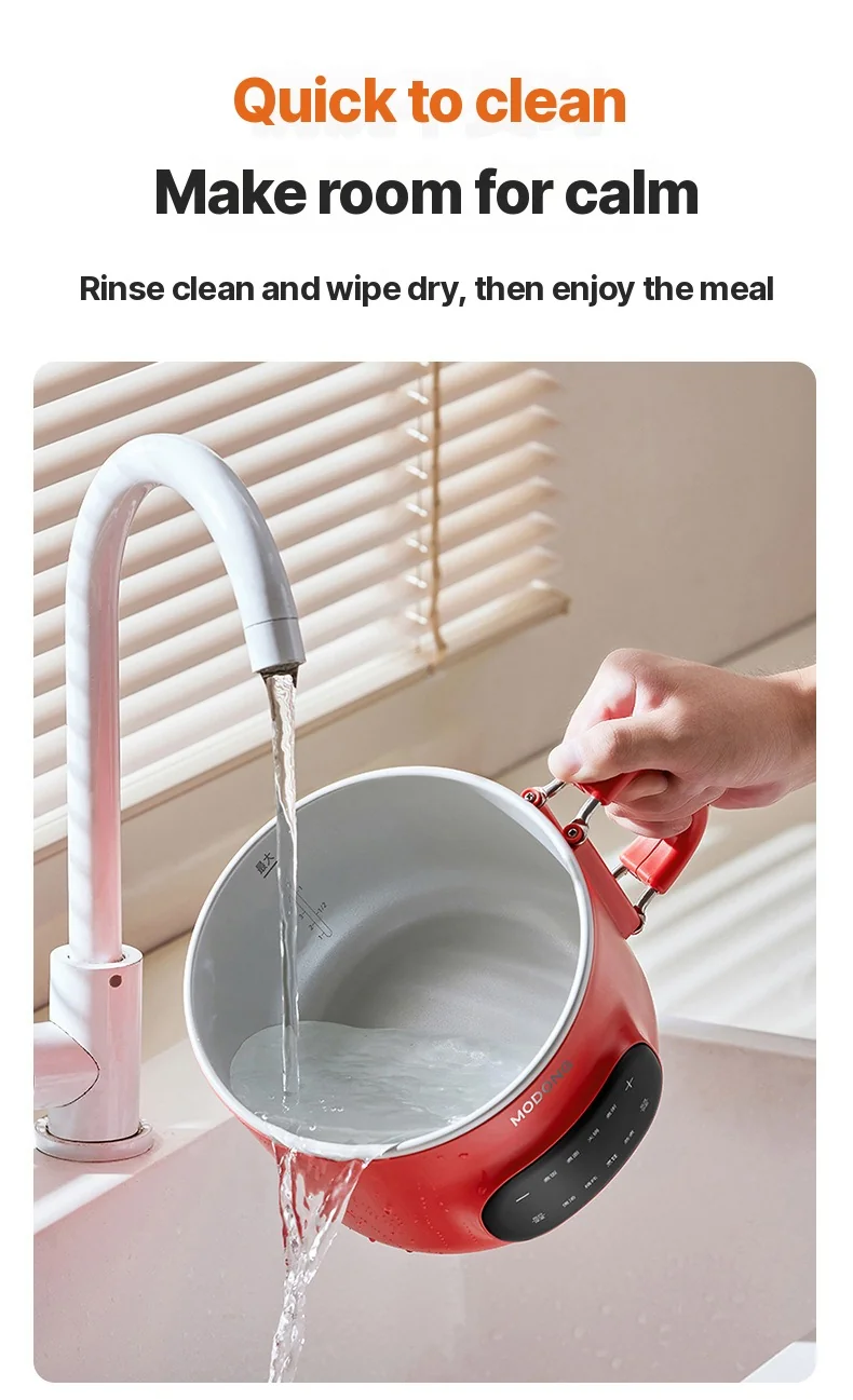 Mini Electric Cooking Pot 2L Nonstick Ceramic Liner with Steamer