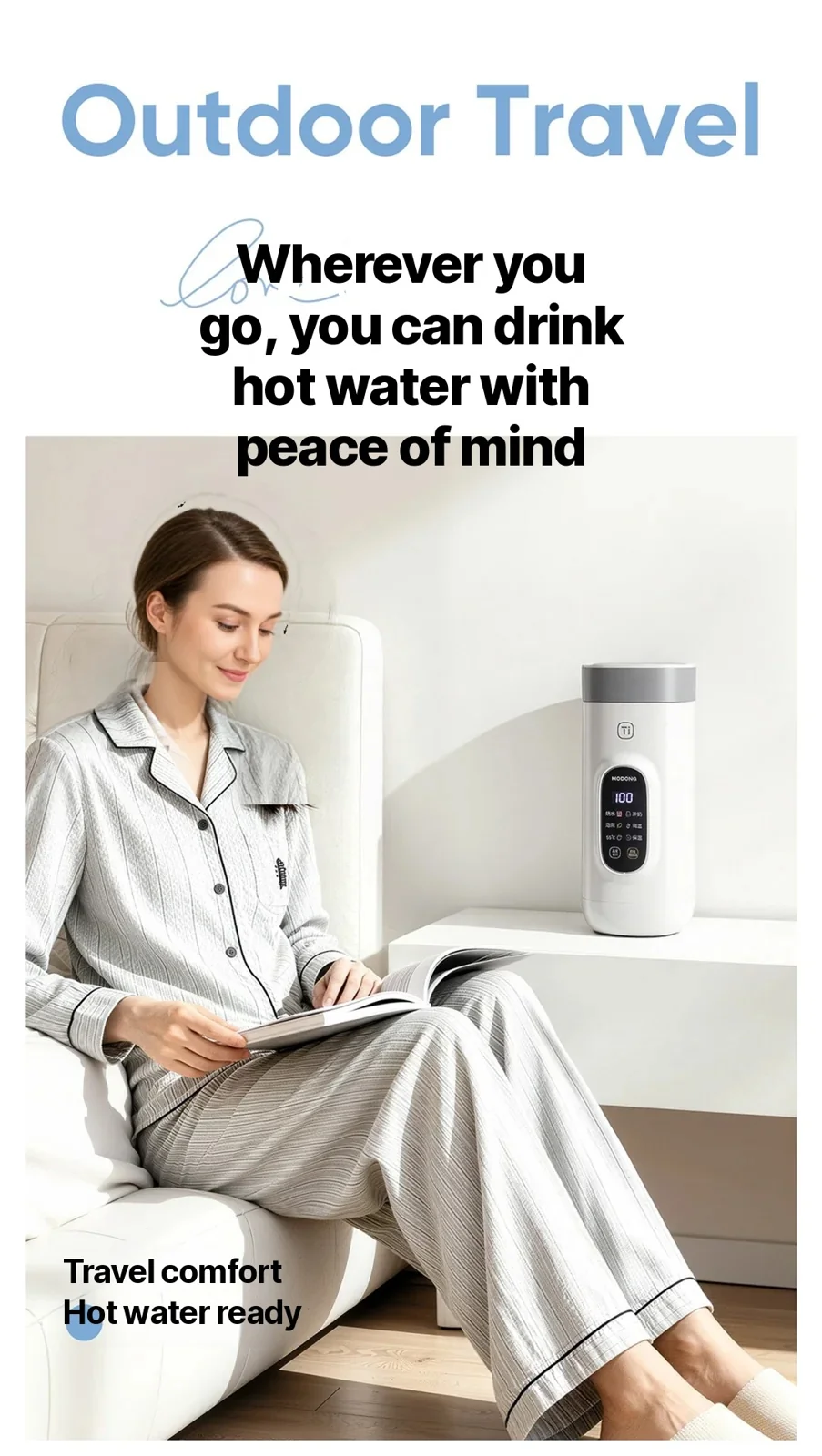 Titāna elektriskā ceļojumu ūdens sildkrūze, 650ml, 220V