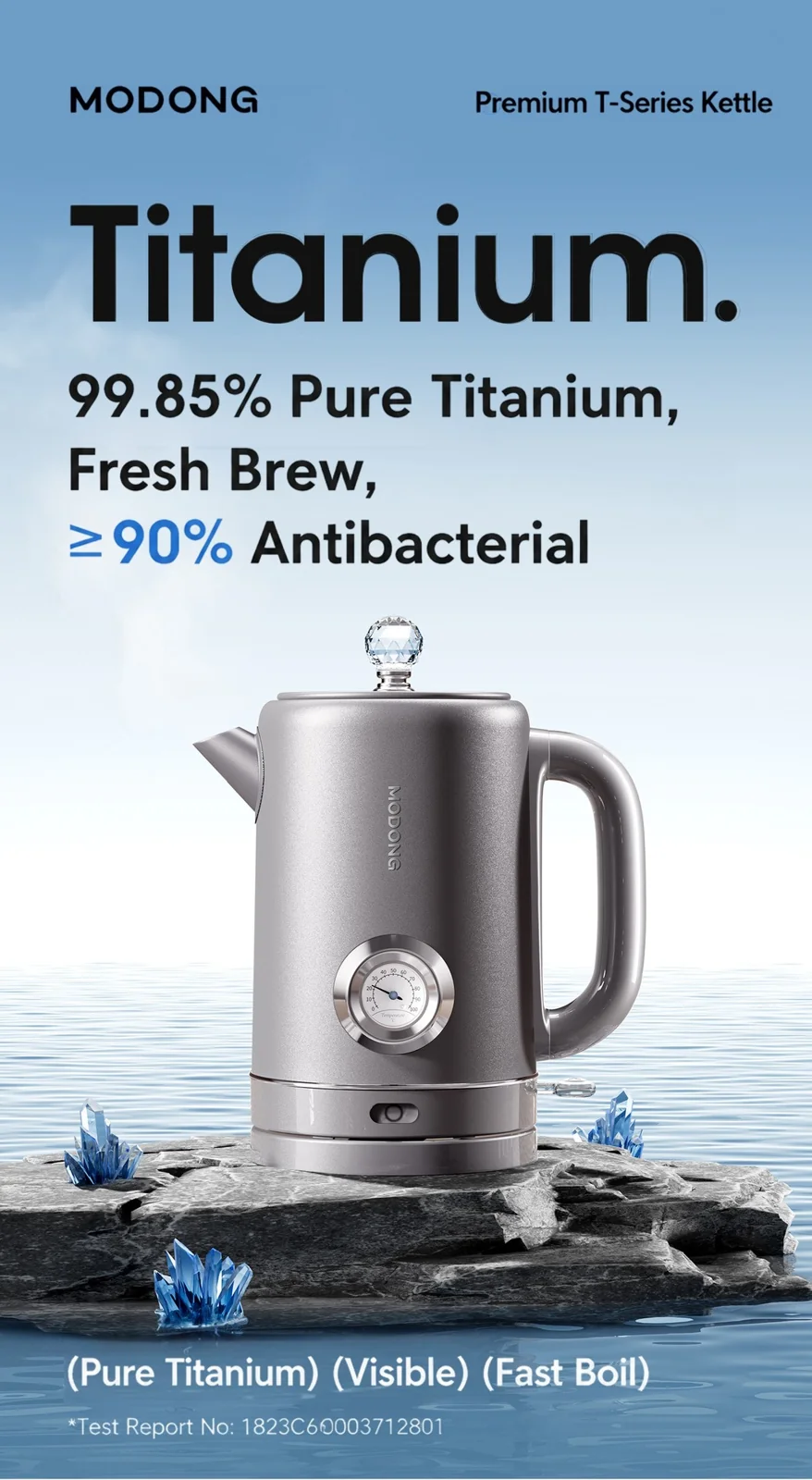 Elektrischer Wasserkocher aus reinem Titan mit Temperaturanzeige, 1,8 L