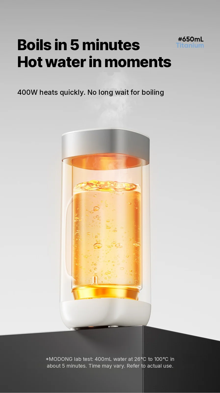 Titāna elektriskā ceļojumu ūdens sildkrūze, 650ml, 220V