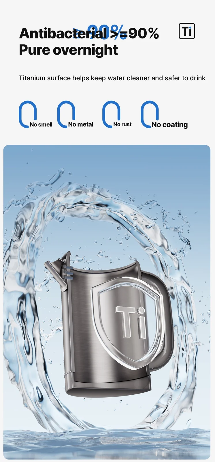 Reiner Titan-Wasserkocher mit Temperaturanzeige 1.8L