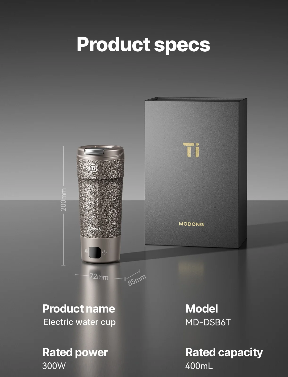 Titanium elektrische reisbeker 400ml met temperatuurdisplay