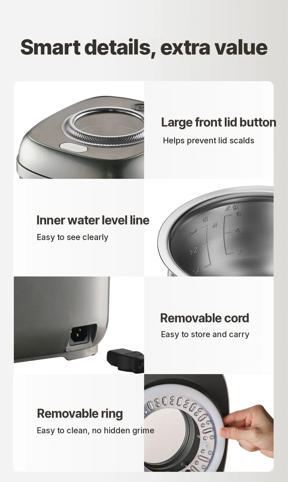 Electric Rice Cooker with Titanium Inner Pot, 2L/3L