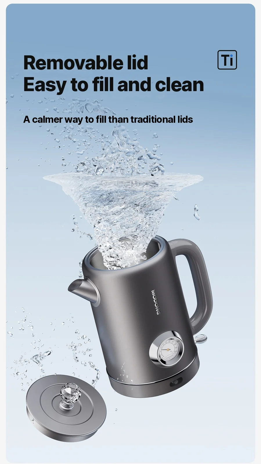 Reiner Titan-Wasserkocher 1.8L mit Temperaturanzeige
