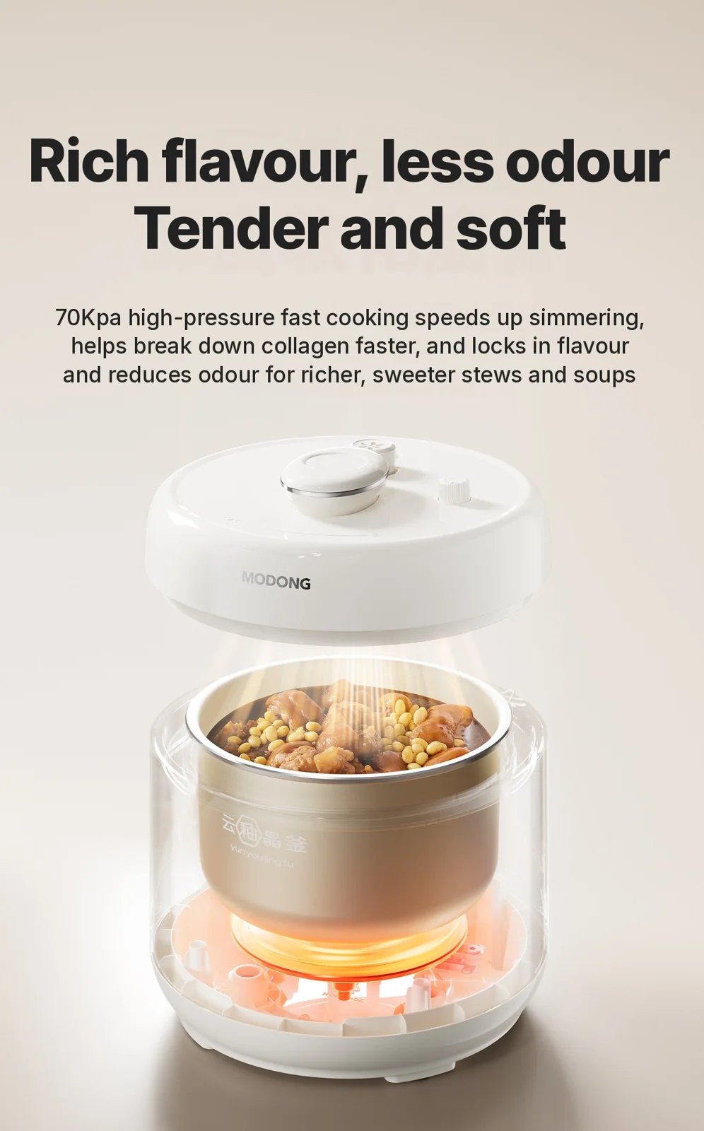 Panela de Pressão Elétrica 4L com Revestimento Cerâmico, 800W, Controle por Toque