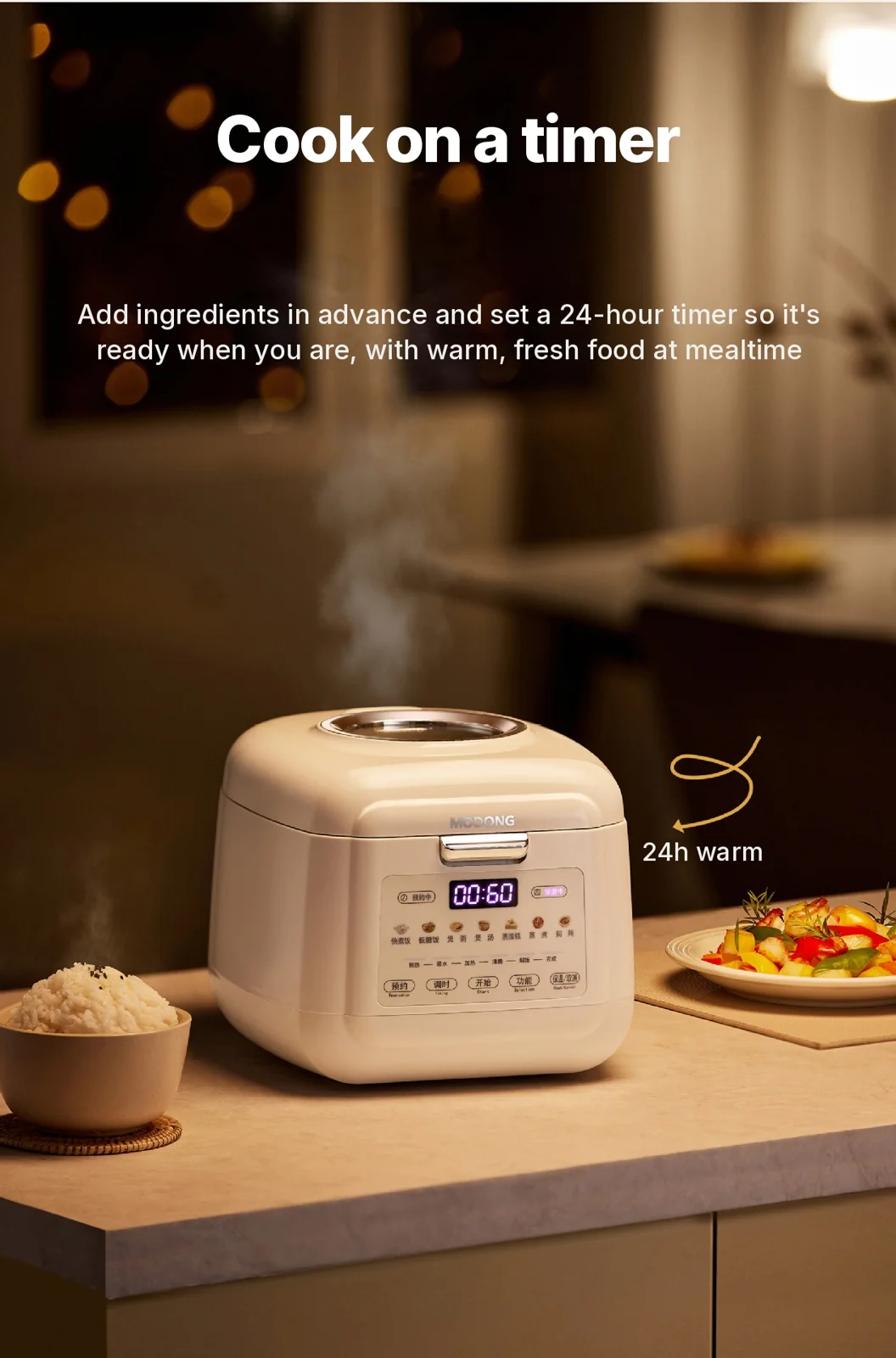 2L Electric Rice Cooker With Low-Sugar Cooking and Keep Warm