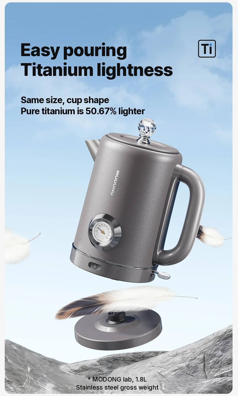 Reiner Titan-Wasserkocher 1.8L mit Temperaturanzeige