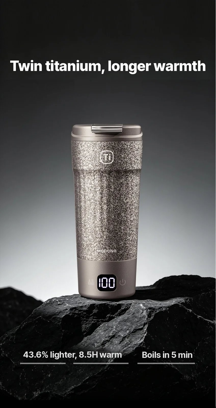 Titanium elektrische reisbeker 400ml met temperatuurdisplay