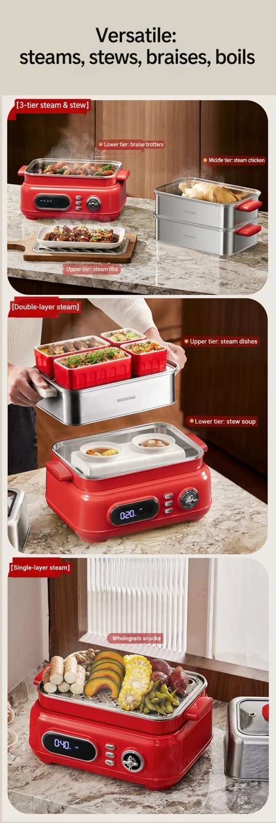 Electric Stainless Steel 3-Tier Steam Cooker 18L 220V 1500W
