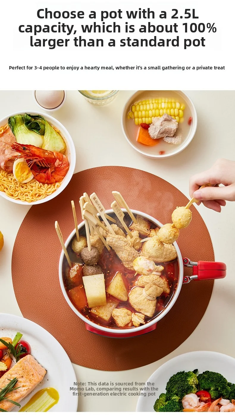 Mini Electric Cooking Pot 2L Nonstick Ceramic Liner with Steamer