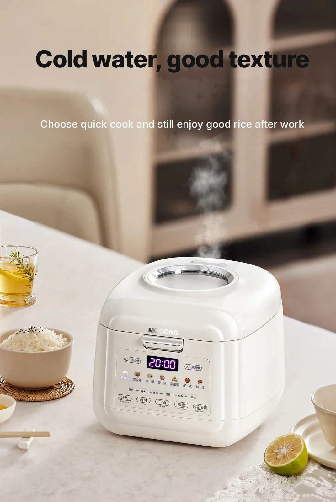 2L Electric Rice Cooker With Low-Sugar Cooking and Keep Warm