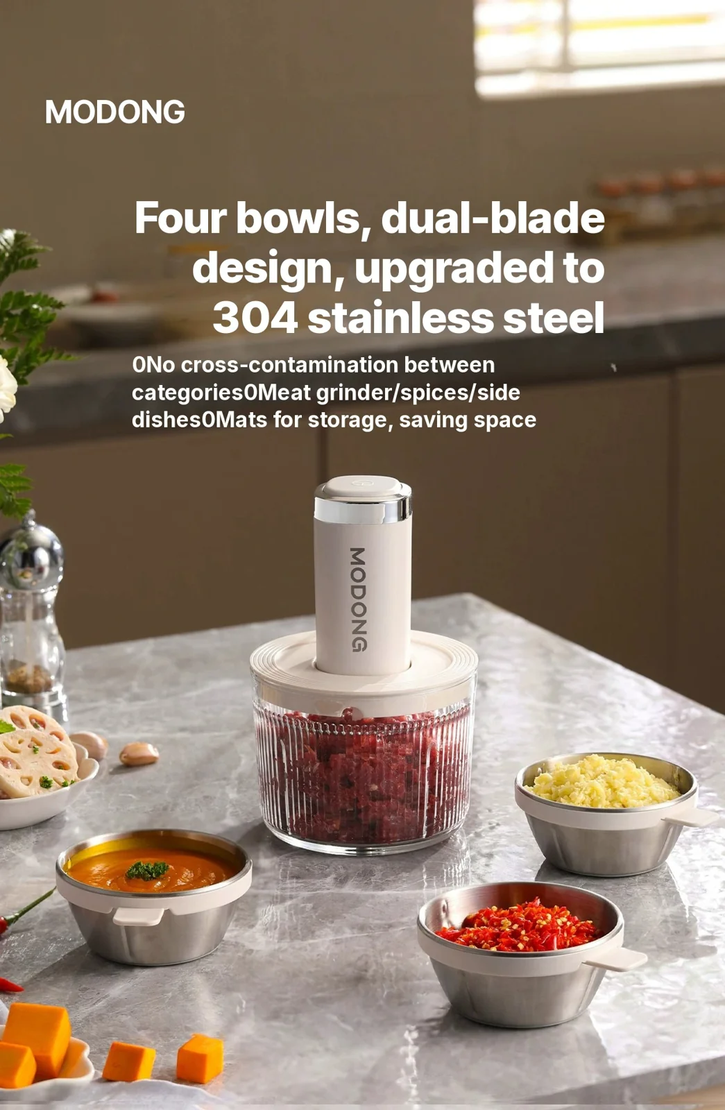 Electric Food Chopper With Glass Bowl 4 Blades For Home