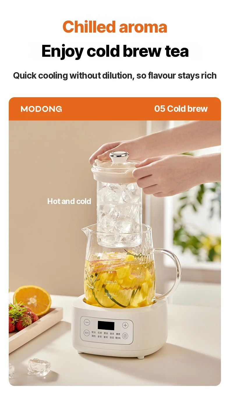 Glas elektrisk health pot med temperaturstyring 1.2L