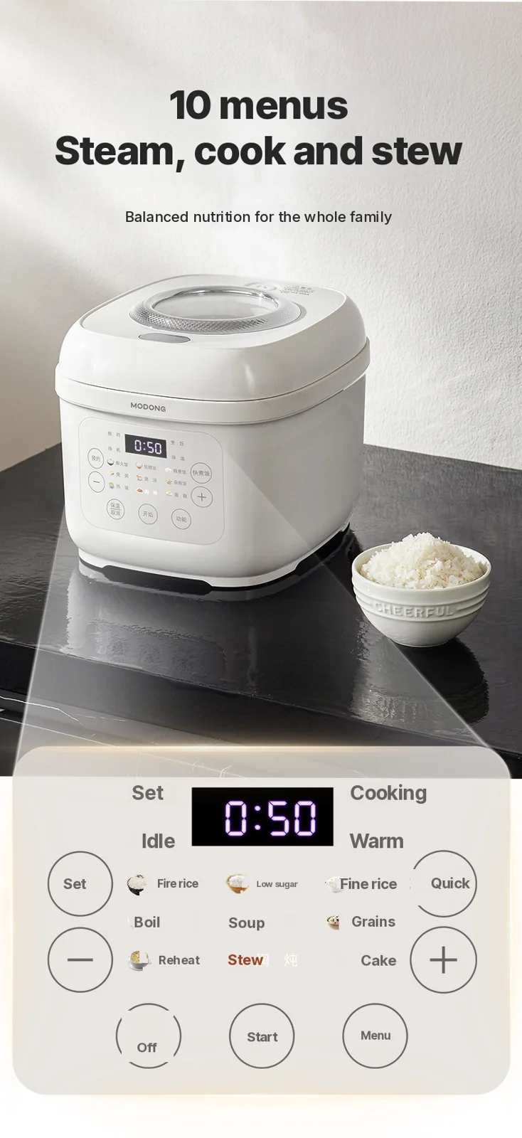 3L Electric Rice Cooker With Keep Warm and Timer