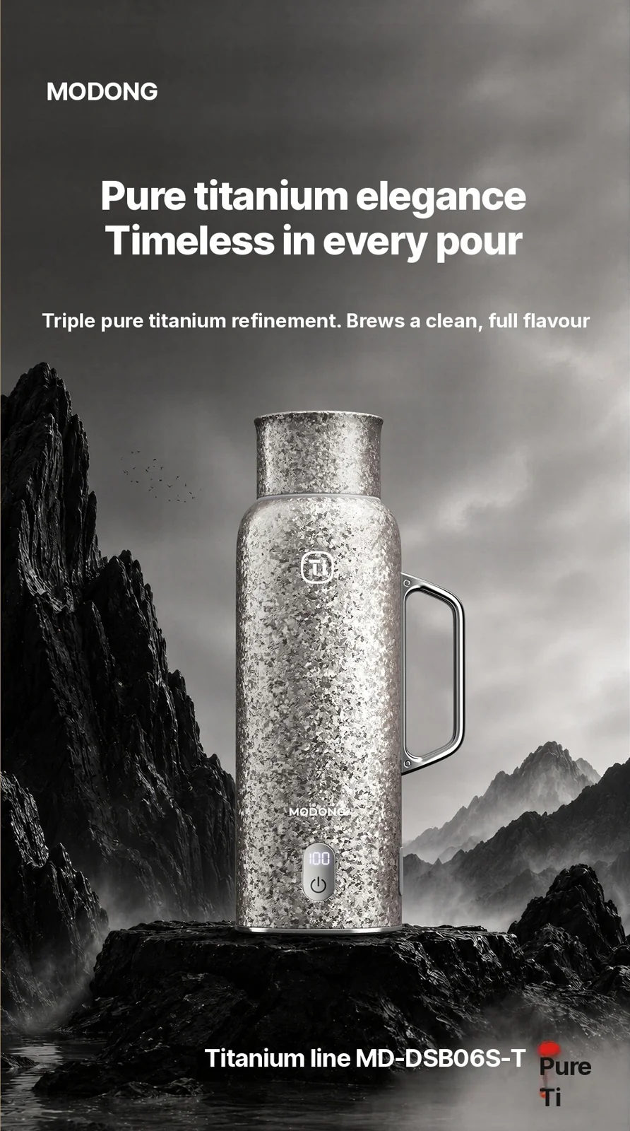 Isolierter Becher aus reinem Titan mit Temperaturanzeige, 601-700ml