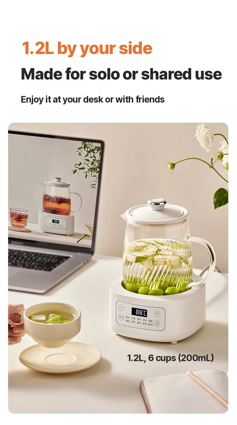 Ấm dưỡng sinh điện bằng thủy tinh 1-1.5L điều khiển cảm ứng cho trà