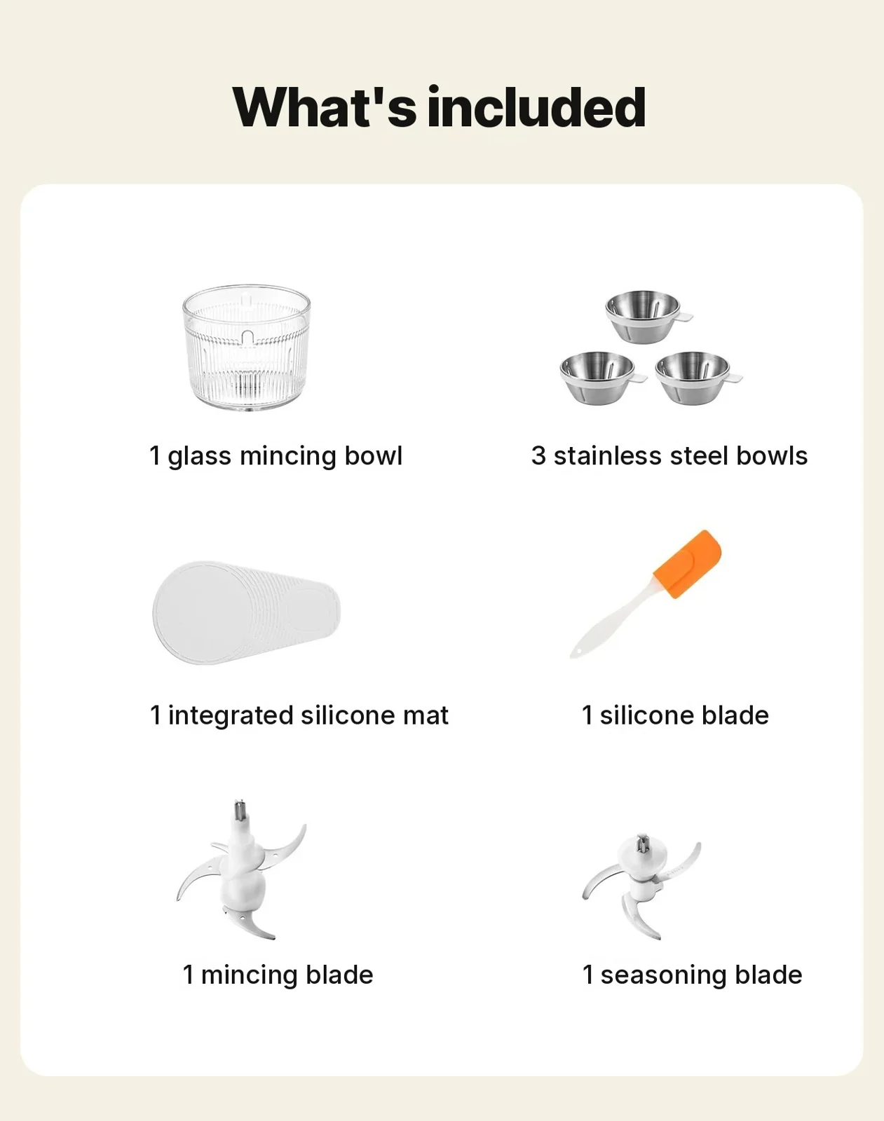 Електричний подрібнювач продуктів зі скляною чашею, 4 леза, для дому