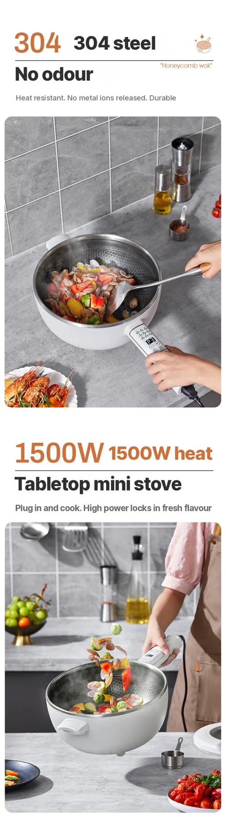 Elektriline multifunktsionaalne hot pot aurukorviga 5L 220V