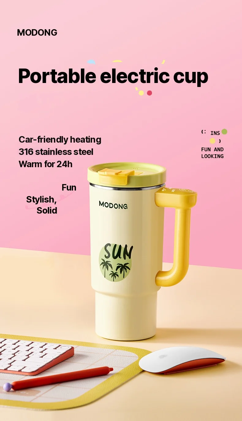 Přenosný elektrický ohřívací hrnek s 680ml nerezovým vnitřkem