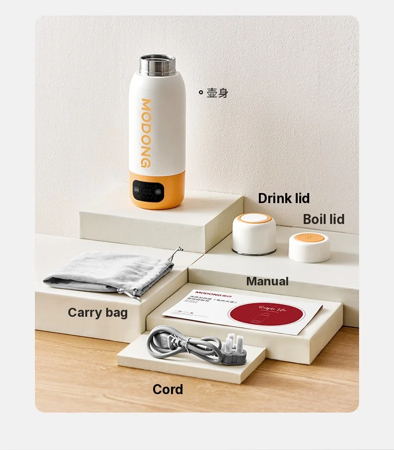 Tazza bollitore elettrica da viaggio portatile 600ml, rivestimento interno in acciaio inossidabile 316