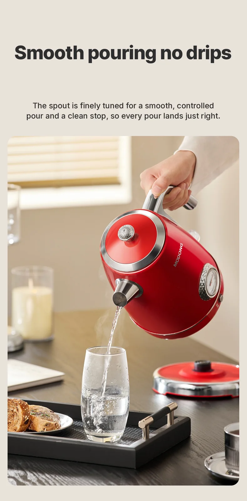 Rustfri elektrisk kedel med temperaturmåler 1.8L