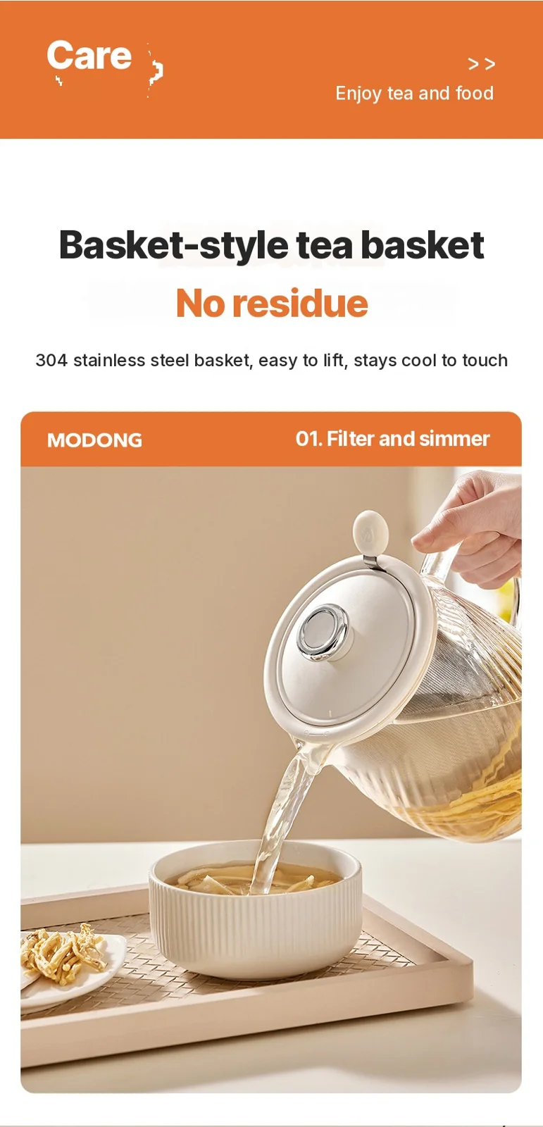 Ấm dưỡng sinh điện bằng thủy tinh 1-1.5L điều khiển cảm ứng cho trà