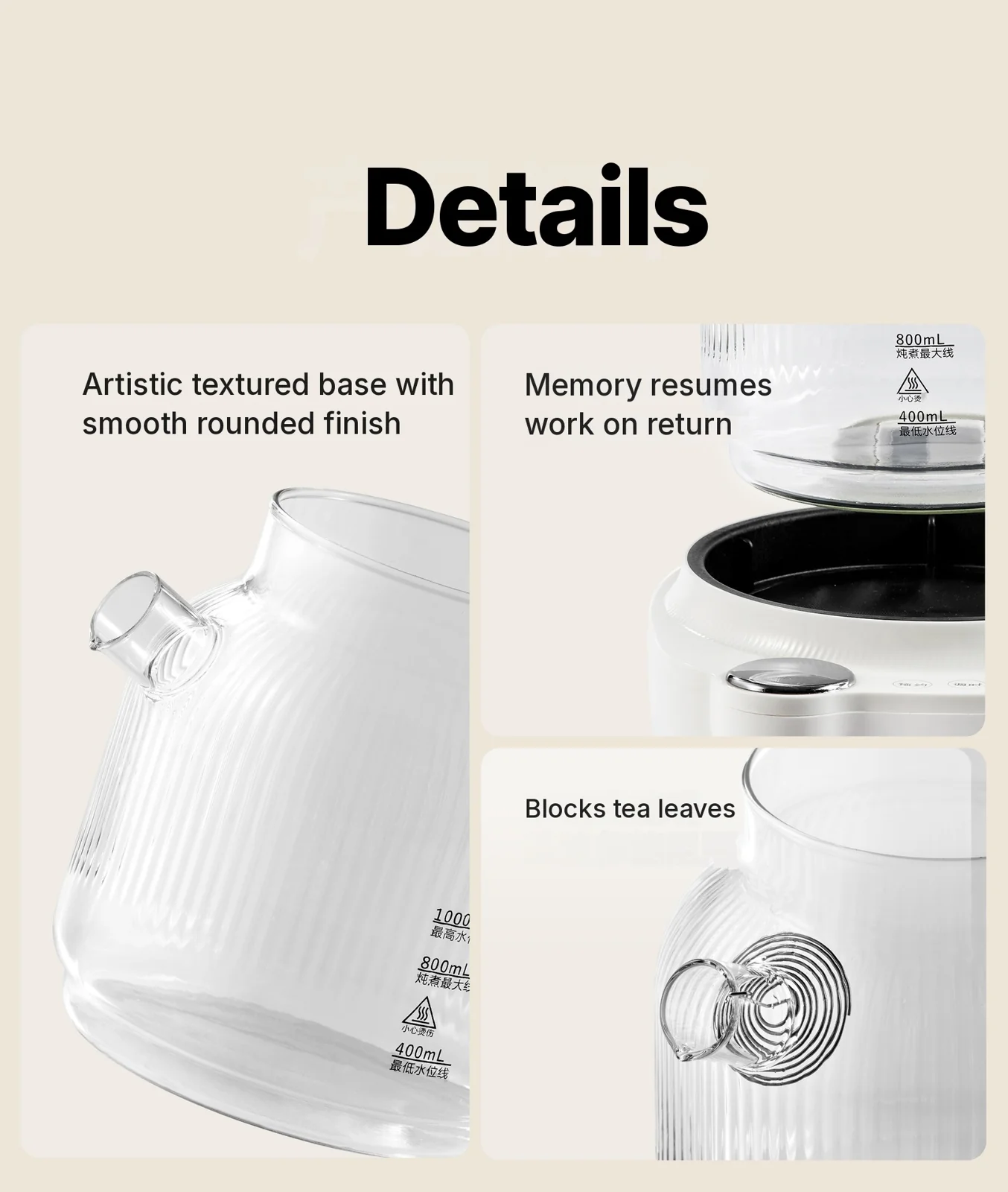 Glass Electric Tea Kettle With Temperature Control, 1L