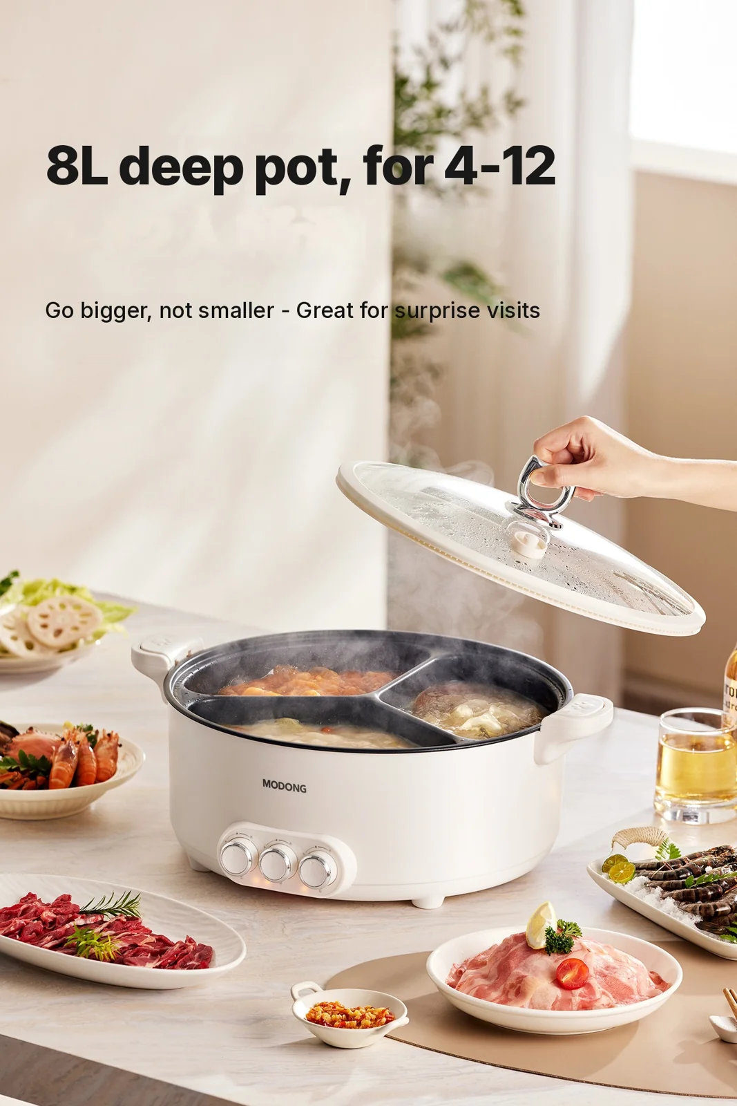 Elektromos hot pot elválasztó betéttel 6L-8L, 220V, 5-6 fő