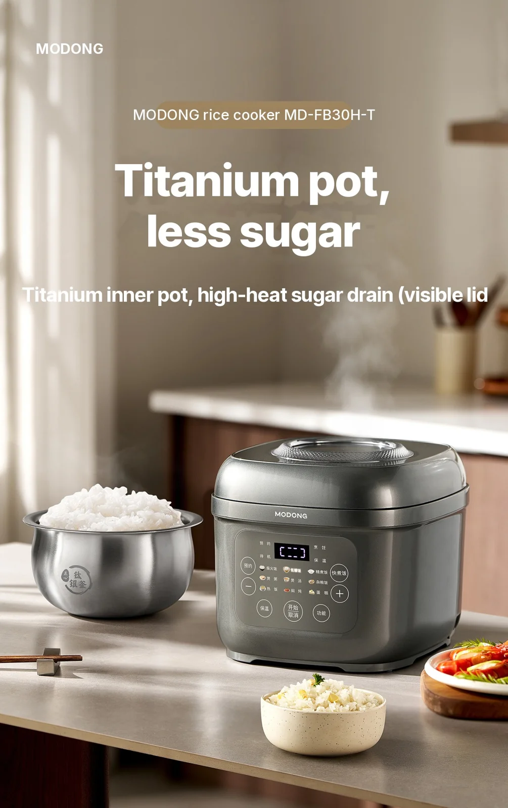 Electric Rice Cooker with Titanium Inner Pot, 2L/3L