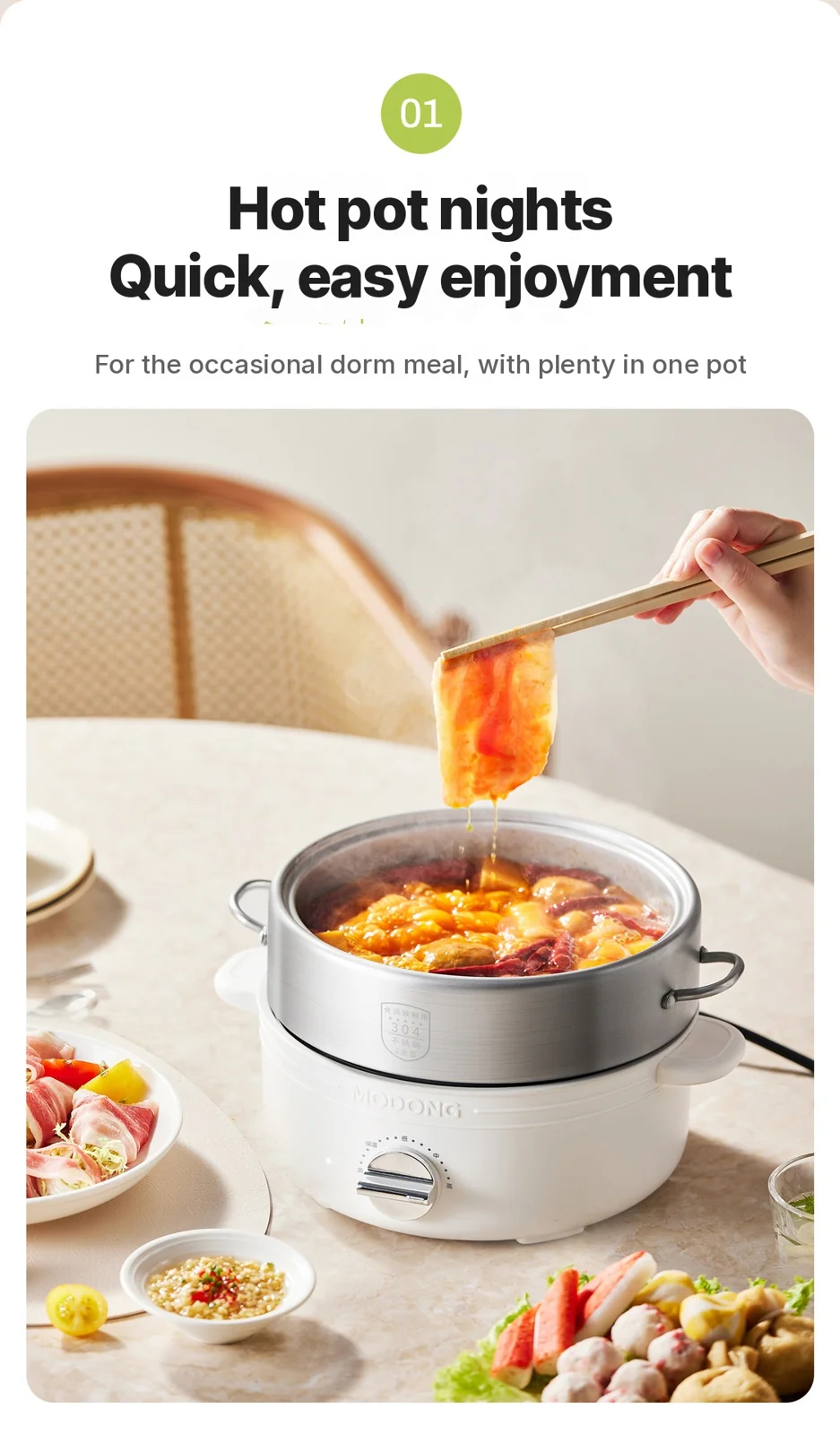 Osztott elektromos hot pot rozsdamentes acélból, 2L, 3 hőfokozat