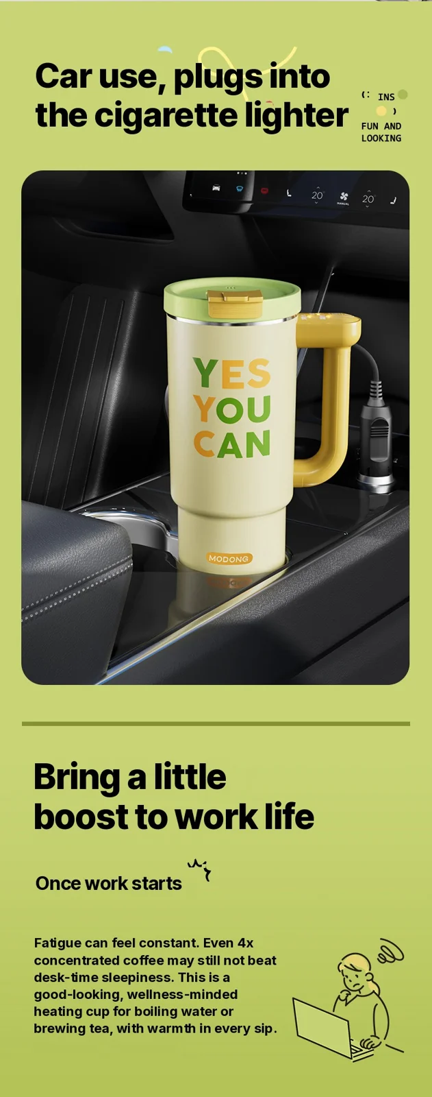 Přenosný elektrický ohřívací hrnek s 680ml nerezovým vnitřkem
