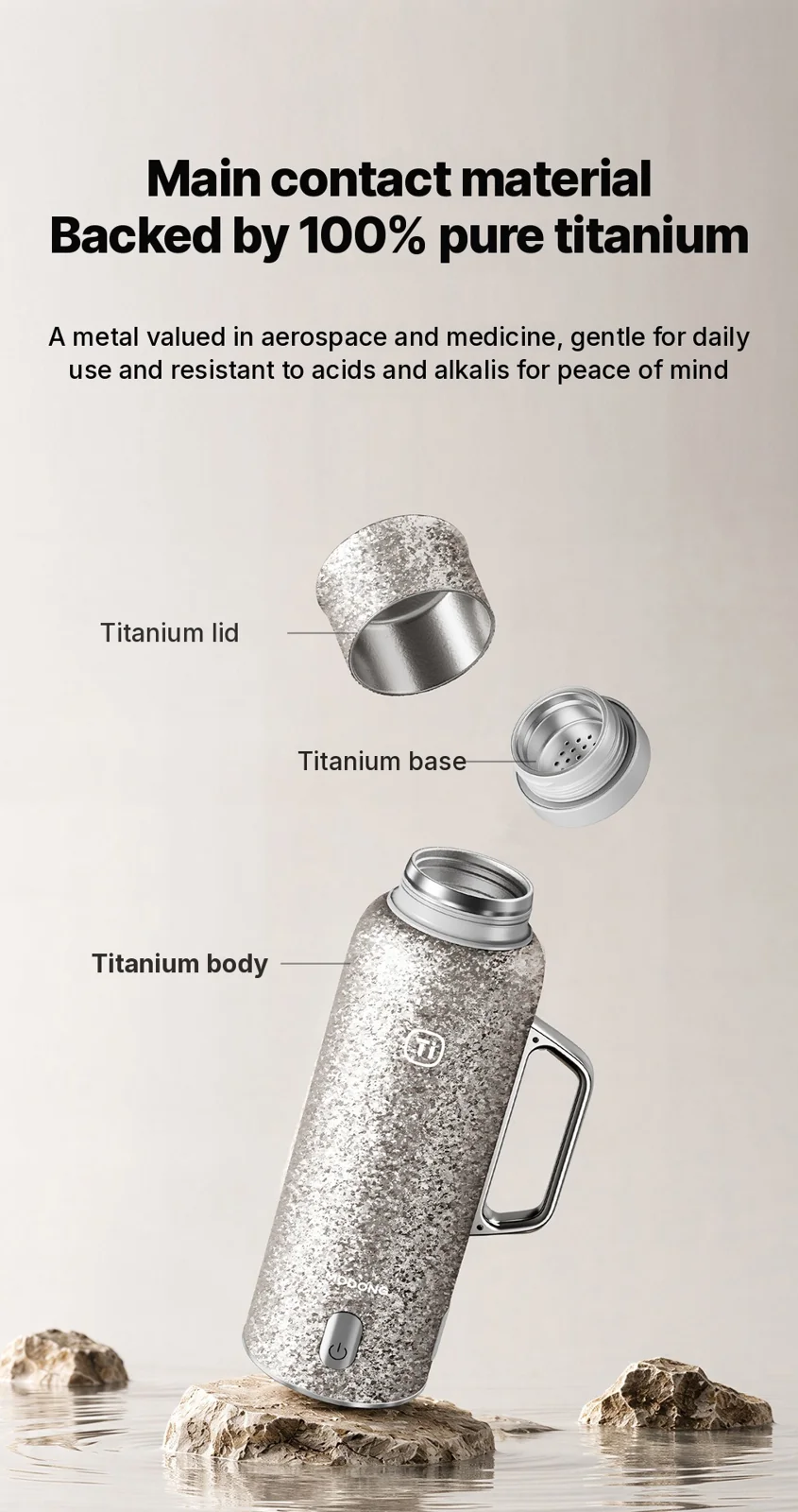 Isolierter Becher aus reinem Titan mit Temperaturanzeige, 601-700ml