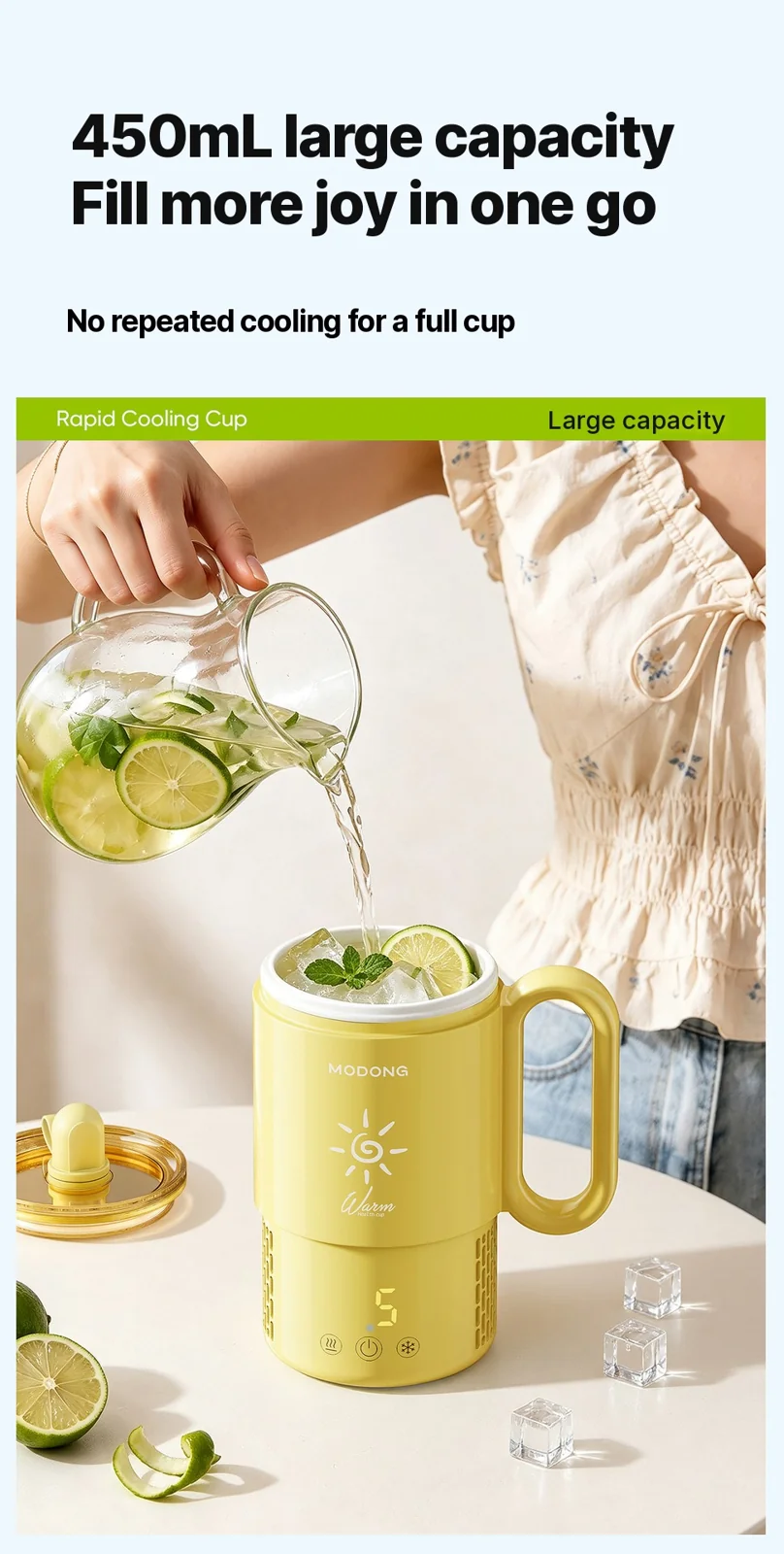 Tragbarer Heiz- und Kühlbecher 450mL 36W Touch-Bedienung