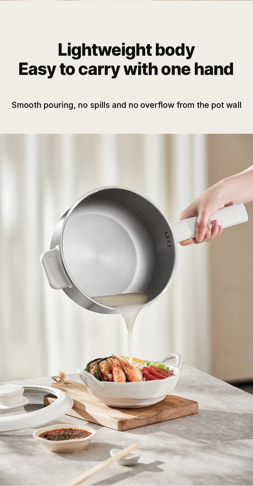 Rustfrit stål elektrisk hotpot med damper, 3L, 220V