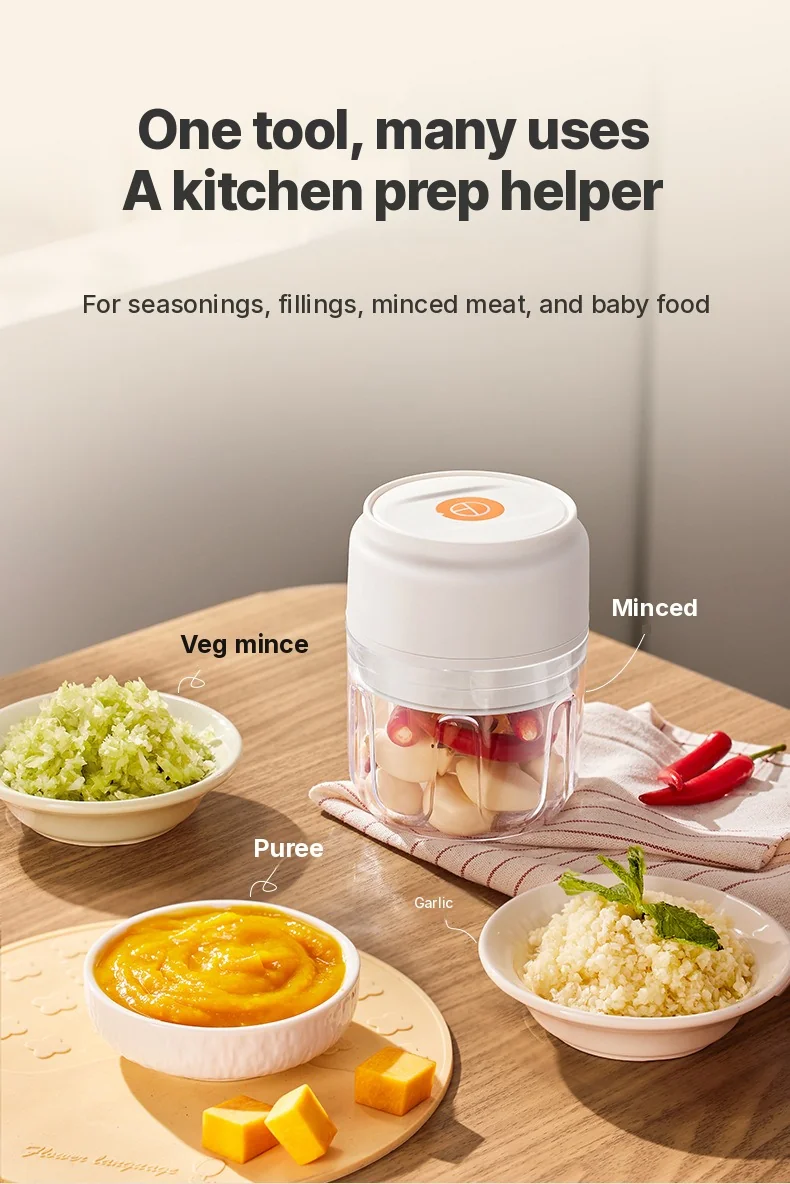 Bærbar elektrisk hvidløgshakker 250 ml trådløs foodprocessor